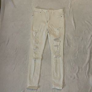 Abercrombie Simone high rise super skinny white ripped jeans